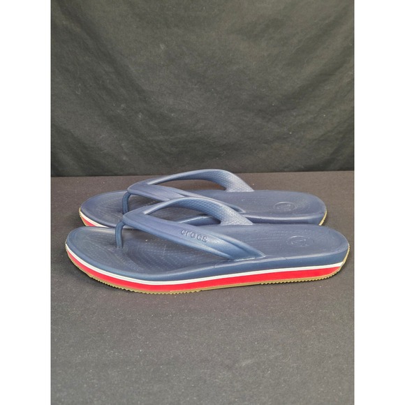 Crocs Crocband Flip Flops Mens 7 Navy‎ Blue Red White Sporty Sandals 11033 main image 7